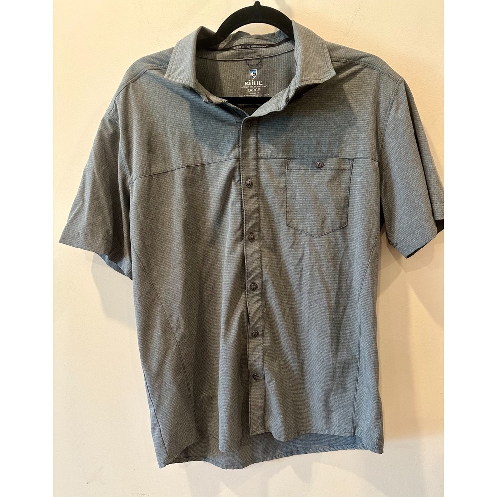 KUHL Optimizer Shirt Sz Large Anchor Gray Tapered Fit Short Sleeve Button Up $79